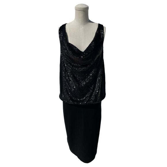 Tory Burch Black Glam Sequin Dress Wool Skirt Cowl Neck Party Holiday Sleeveless - Picture 2 of 6